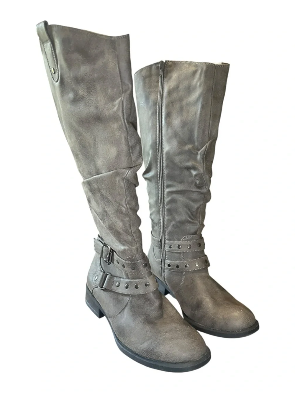 White Mountain Over-the-Knee Buckled Riding Boots - Gray
